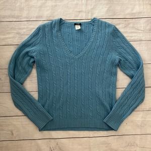 Womens J. Crew Cable Knit Merino Wool/Angora/Cashmere Blend Blue Sweater Medium